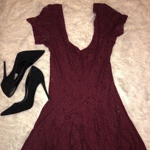 Maroon Lace Skater Dress